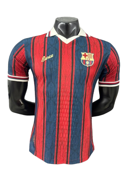 Red navy striped Barcelona 25/26 125th Anniversary player jersey front