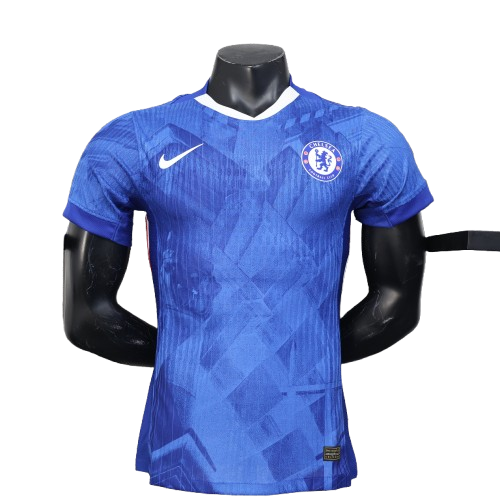Blue Chelsea FC 25/26 home player jersey with geometric pattern