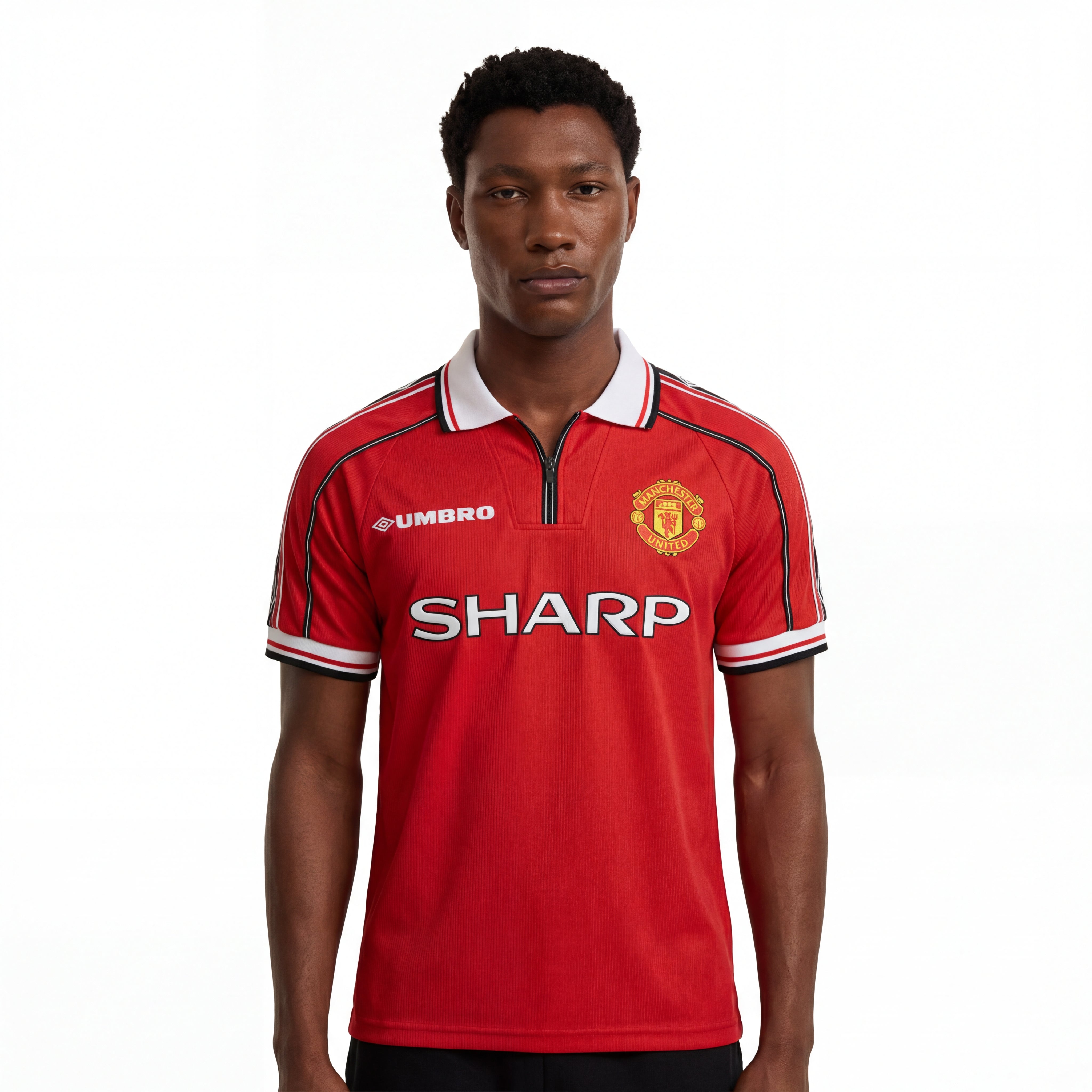 Red Manchester United retro 98/99 home jersey with sharp logo