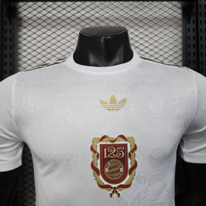 White adidas Bayern Munich 125th anniversary soccer jersey front